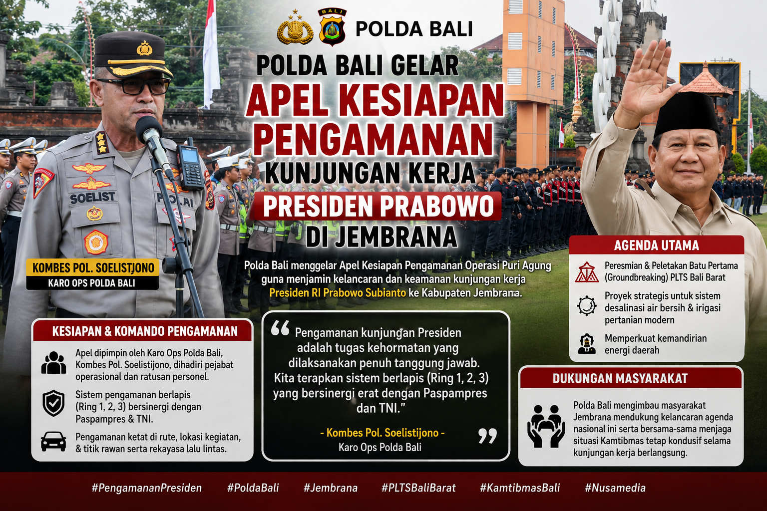 Polda Bali Gelar Apel Kesiapan Pengamanan Kunjungan Kerja Presiden Prabowo di Jembrana