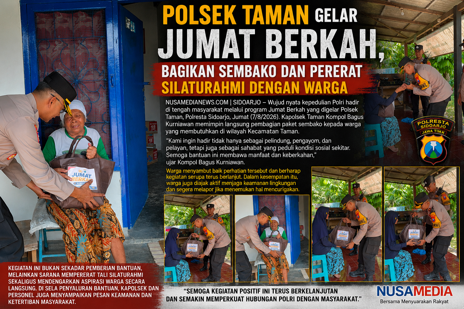 Polsek Taman Gelar Jumat Berkah, Bagikan Sembako dan Pererat Silaturahmi dengan Warga