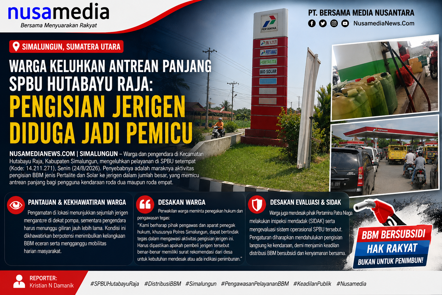 Warga Keluhkan Antrean Panjang SPBU Hutabayu Raja: Pengisian Jerigen Diduga Jadi Pemicu