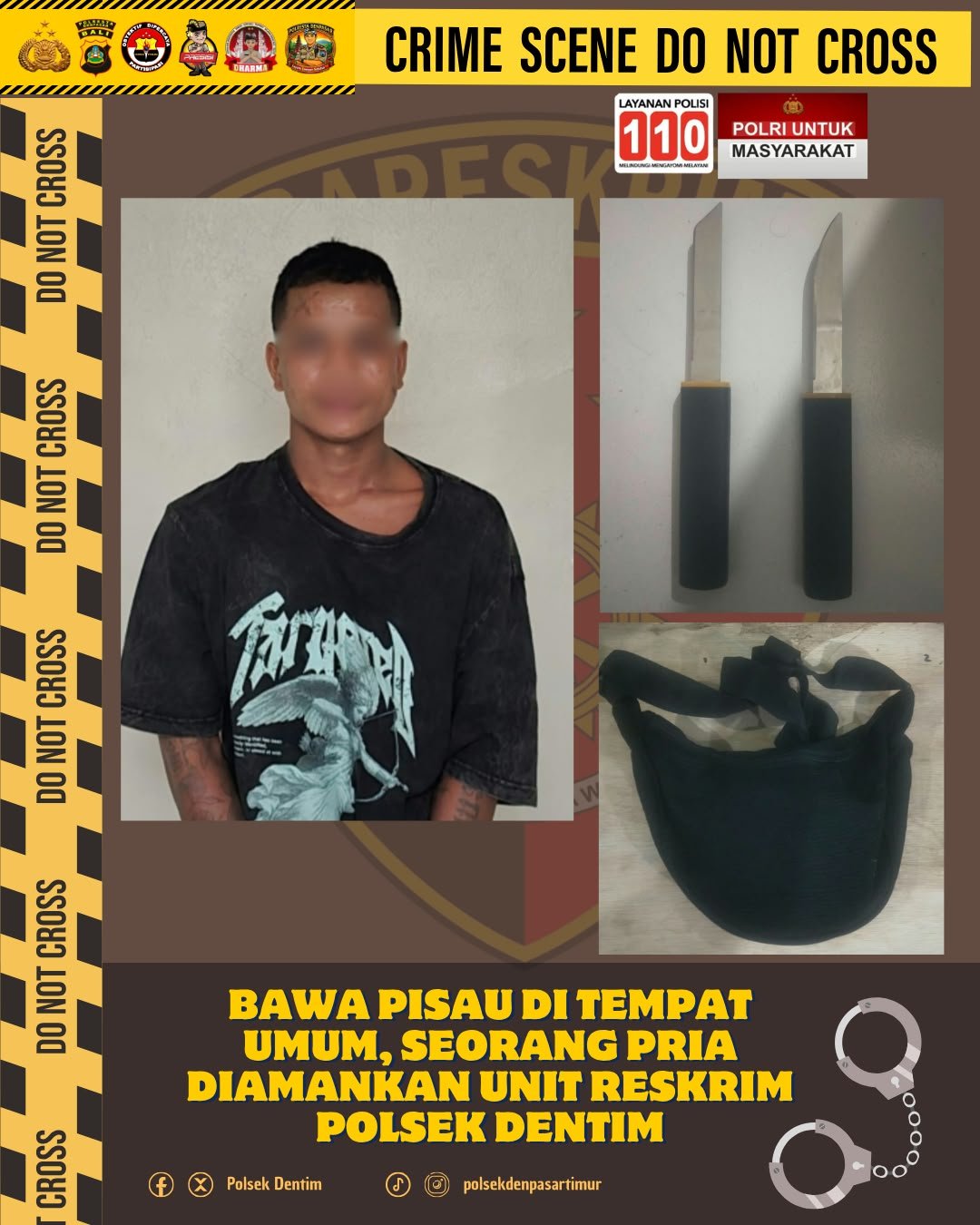 Bawa Pisau di Tempat Umum, Seorang Pria Diamankan Unit Reskrim Polsek Dentim