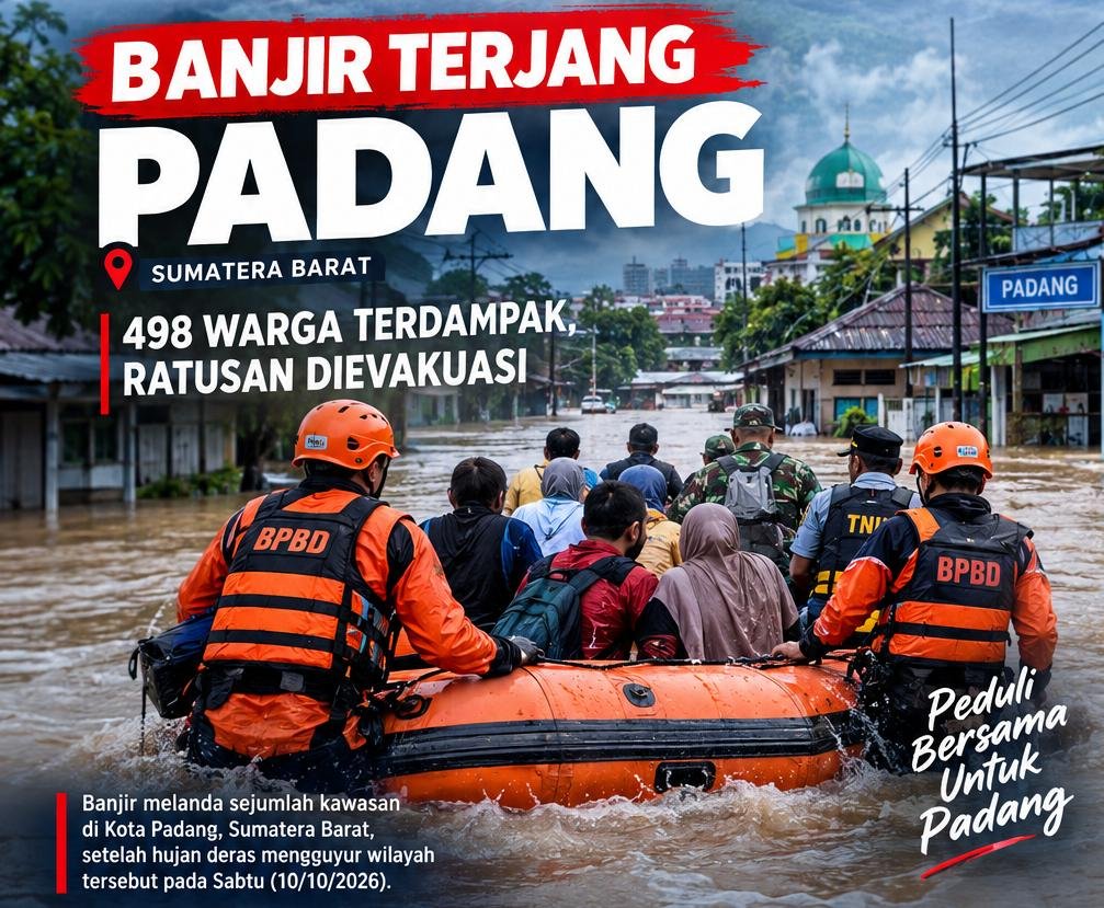 Banjir Rendam Sejumlah Wilayah di Padang, 498 Warga Terdampak dan Ratusan Dievakuasi