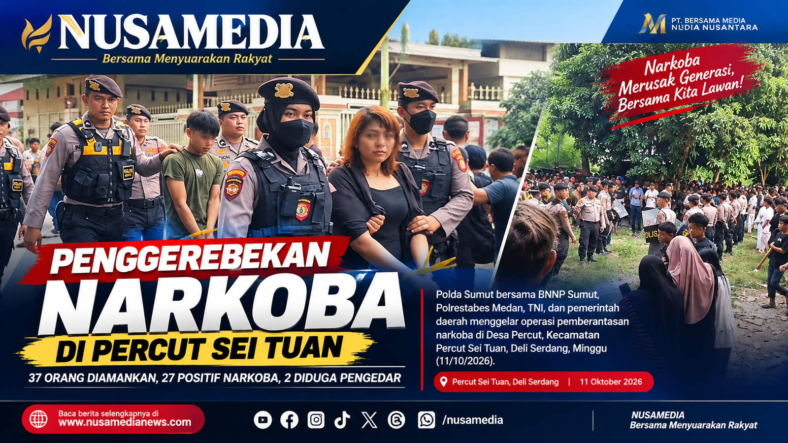 Polda Sumut Gerebek Lokasi Diduga Sarang Narkoba di Percut Sei Tuan, 37 Orang Diamankan